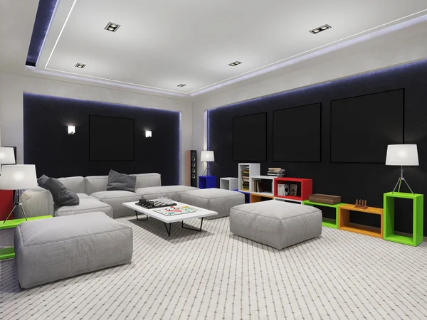 Interior game room with a sofa