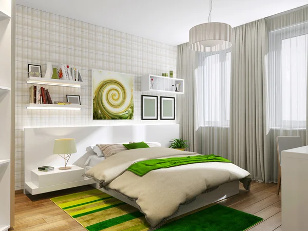 Sleeping room with green accents
