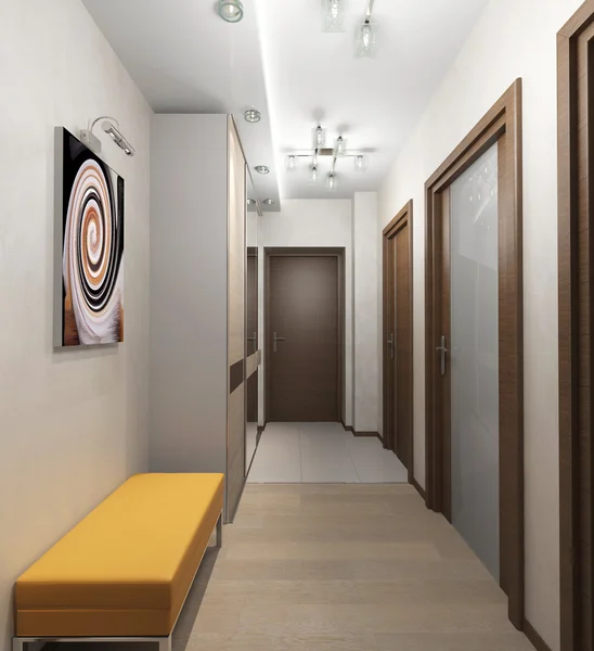 Interior corridor with doors in the apartment