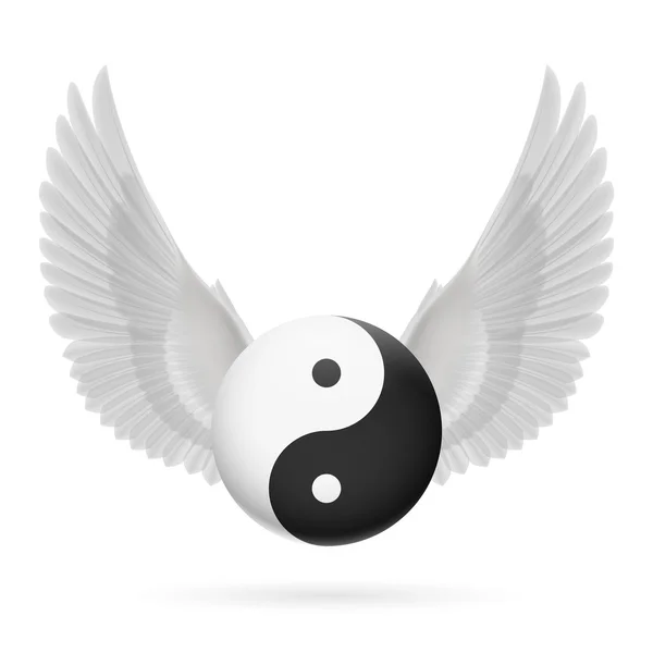 Traditional Chinese Yin-Yang symbol with white wings