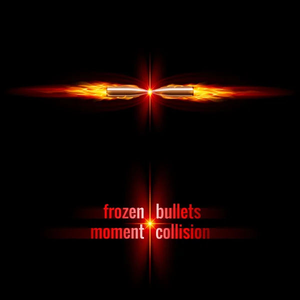 Frozen moment of two bullets collision in orange flame