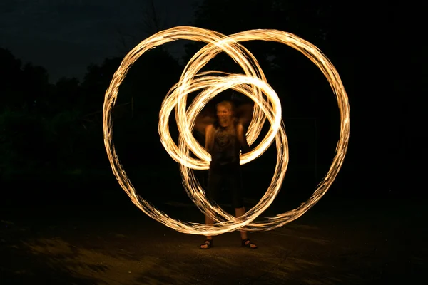 Fire-show man in action