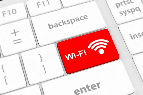 Wifi concepts, with message on enter key of computer keyboard.