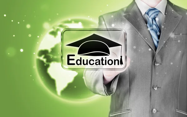 Business man pointing education concept