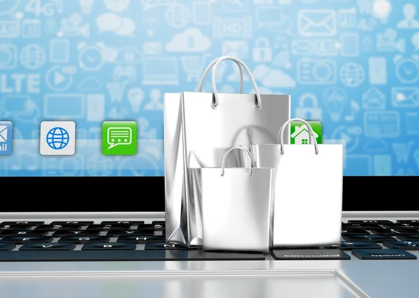 Laptop and shopping bags