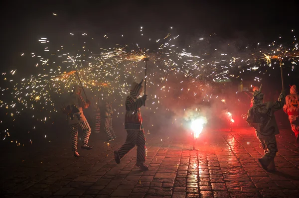 Traditional catalan performance Correfocs (fire runs) or Ball de