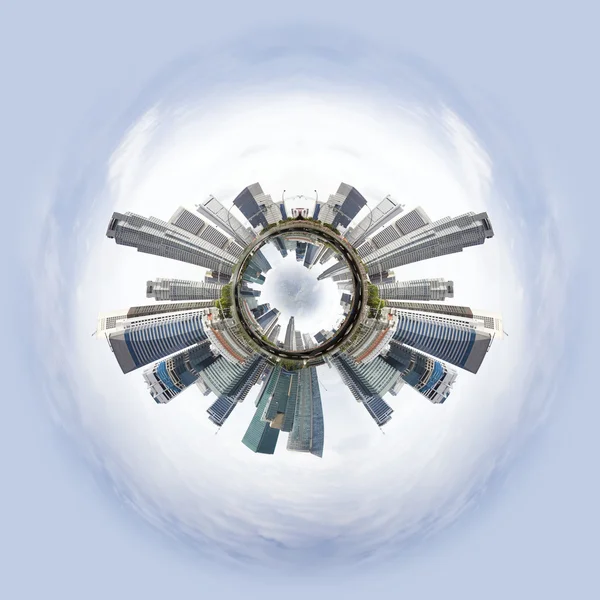 Tiny planet with skyscrapers