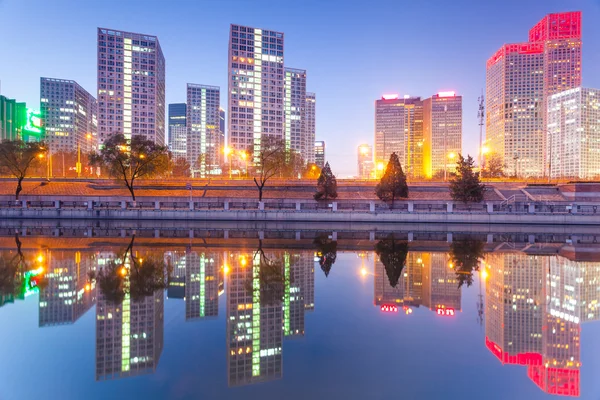 Skyscrapers - office buildings in downtown Beijing at sunset tim