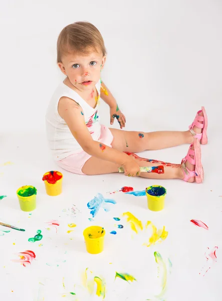 Baby draws a finger paints