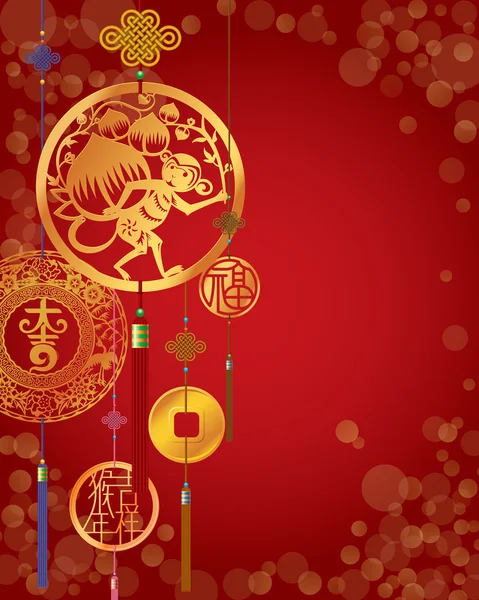Chinese New year monkey background with golden decoration