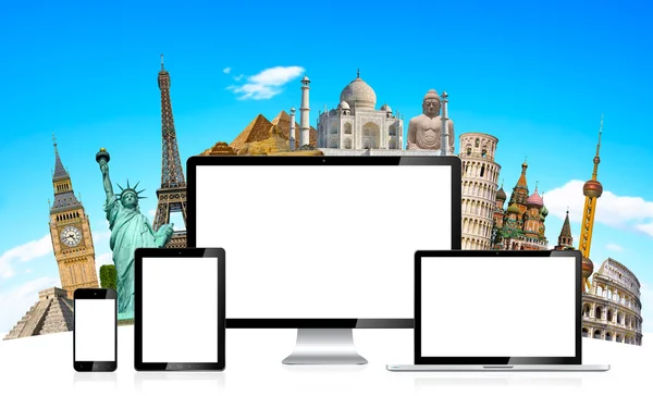 Famous monuments of the world and tech devices