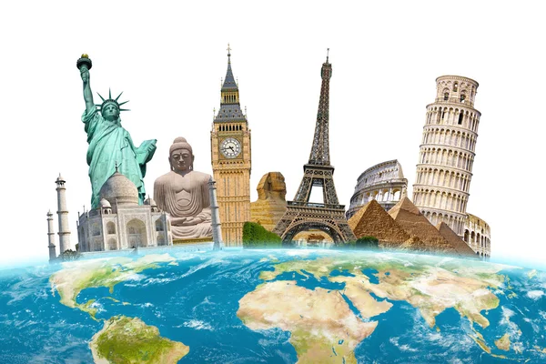 Famous landmarks of the world surrounding planet Earth