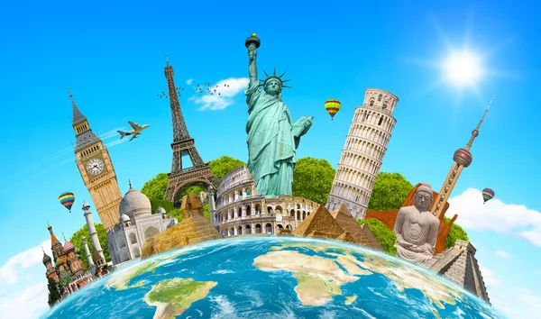 Famous landmarks of the world surrounding planet Earth