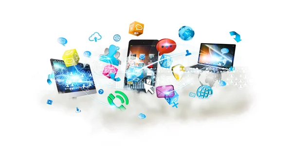 Tech devices and icons applications over a cloud