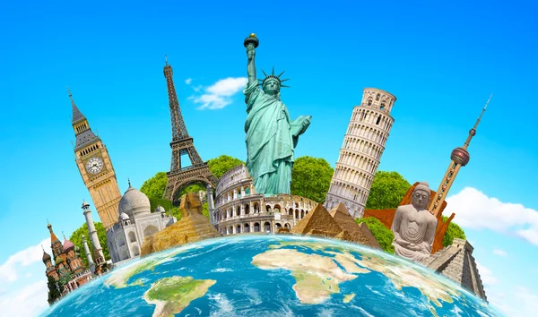 Famous landmarks of the world surrounding planet Earth