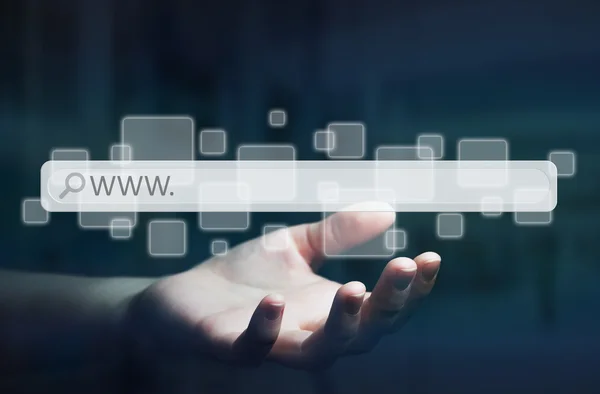 Woman using web address bar to surf on internet