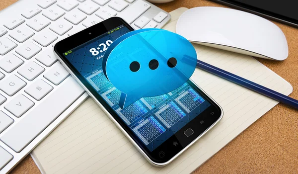 Modern mobile phone with web chat icon