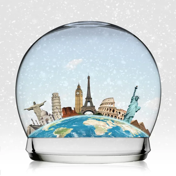 Travel the world monument snowball concept
