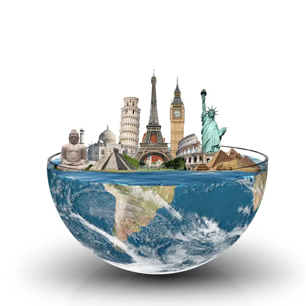 Monuments of the world in a glass of water