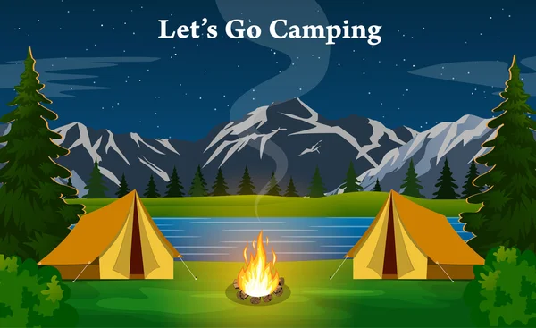 Poster showing campsite with a campfire