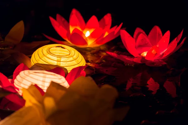 Floating Lotus Flower Paper Lanterns On Water