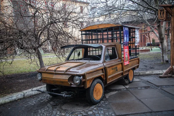 LVIV, UKRAINE - February 23, 2015 Old car remade of wood parts