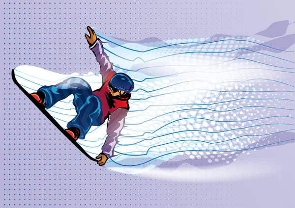 Jumping snowboarder. Motion in air.