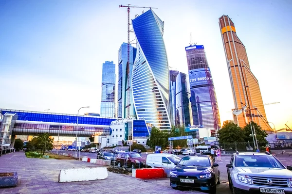 MOSCOW, RUSSIA AUGUST 8, 2014. Buildings at New Arbat Street, in the rays of the evening sun.