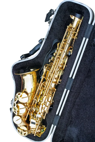 Saxophone in an open case
