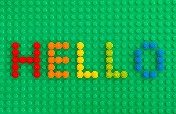 Word Hello spell out from Lego Round Bricks