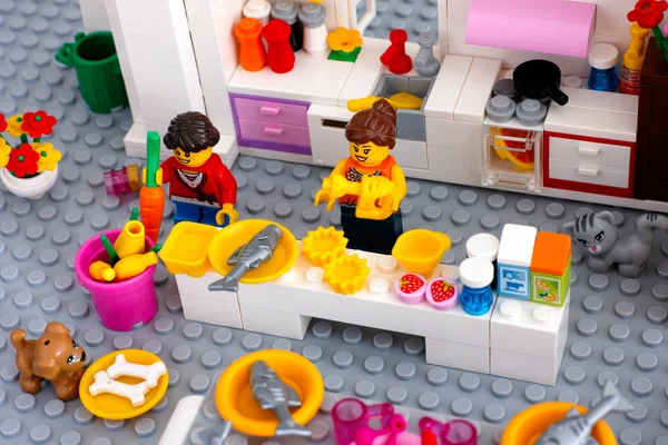 Lego scene. Cooking dinner on domestic kitchen.