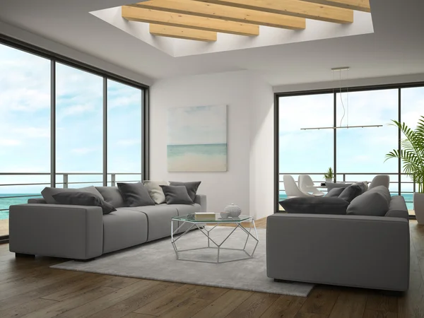 Interior of modern design room with sea view 3D rendering