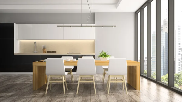 Modern interior of dining room 3D rendering