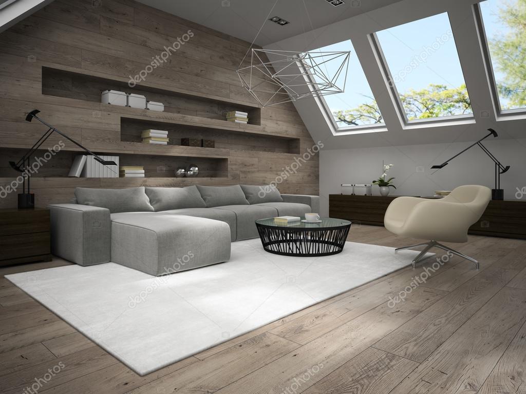 Interni della camera elegante mansarda rendering 3d 4 — foto stock ...