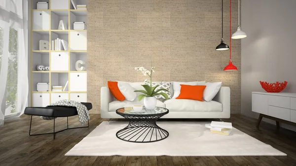 Interior of modern design room with cork wall 3D rendering