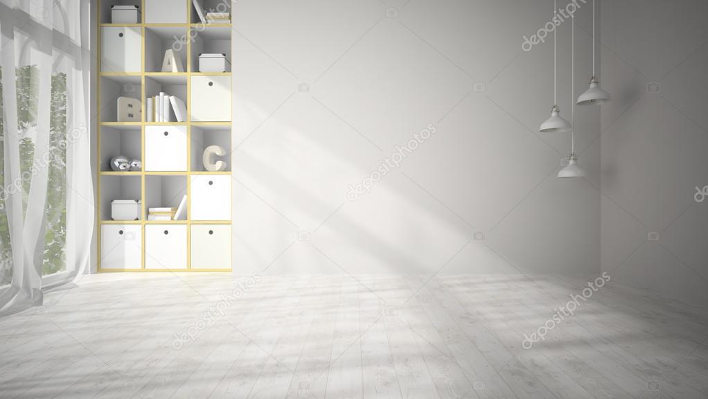 Salone vuoto con parquet bianco rendering 3d piano — foto stock ... Saloni con parquet