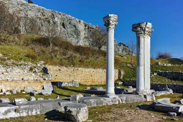 Ancient columns in the archeological area of Philippi, Greece