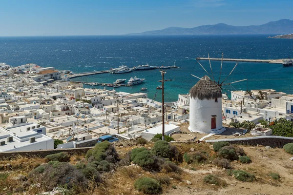 Panoramic view of Aegean sea and island of Mykonos, Cyclades