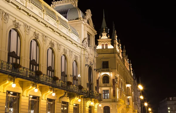 View on Municipal House (1912) in art nouveau style -- is a major landmark and concert hall in Prague, Czech Republic