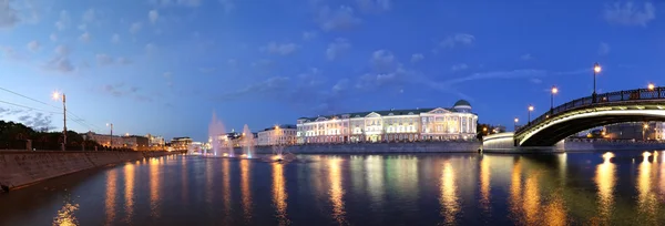 Night view (panorama ) on the drain channel near the Luzhkov (Tretyakov) bridge, Moscow, Russia