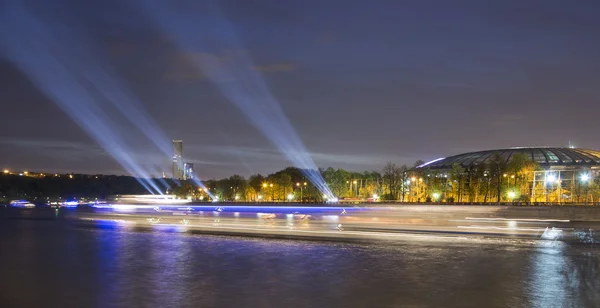 Embankment of the Moskva River and Luzhniki Stadium, night view, Moscow, Russia