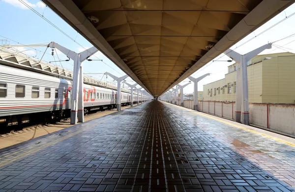 Train on Leningradsky railway station-- is one of the nine main railway stations of Moscow, Russia