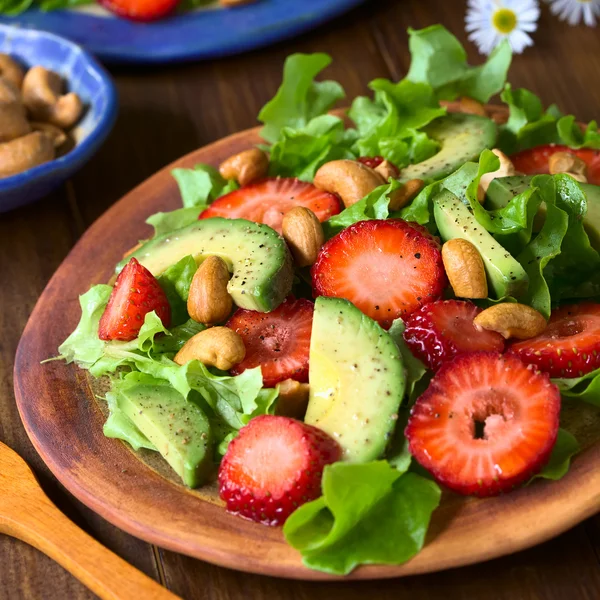 Strawberry, Avocado, Lettuce Salad with Cashew Nuts