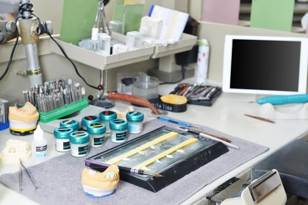 Table with dental tools