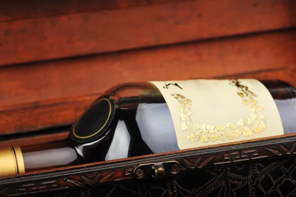 Cognac bottle in wooden case