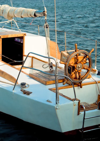 Steering wheel on the yacht