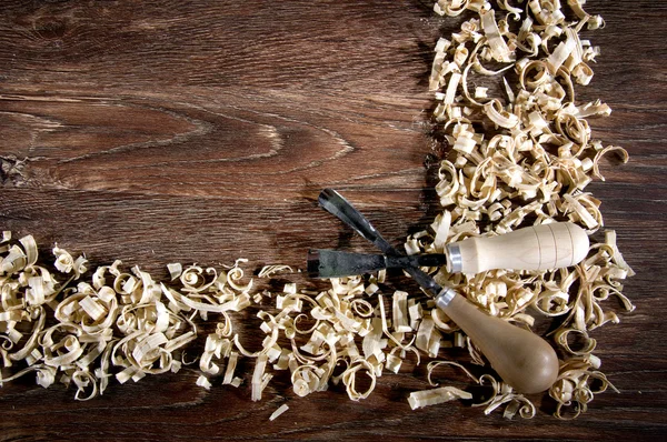 Workplace carpenter. Wood and a few tools