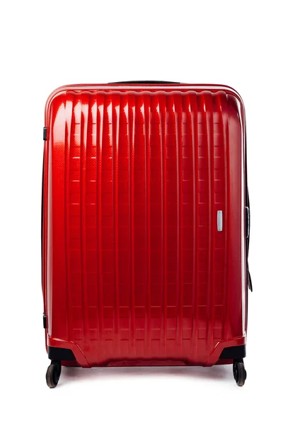 Red carbon suitcase isolated on white