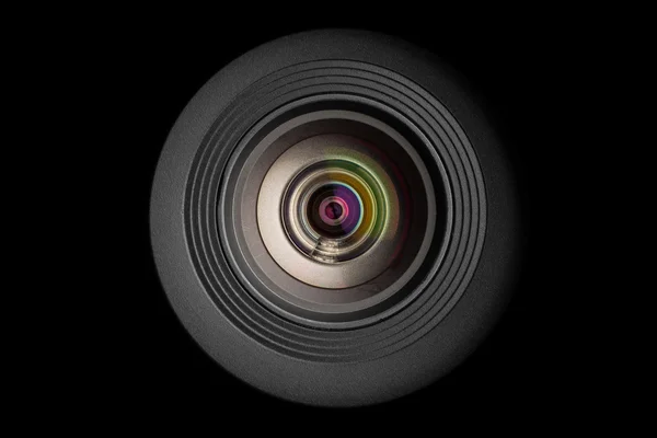 Mobile camera lens on black background, macro view