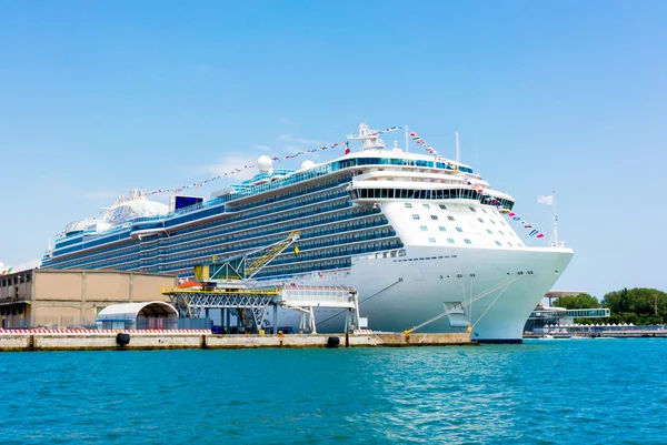 The passenger ship in port.